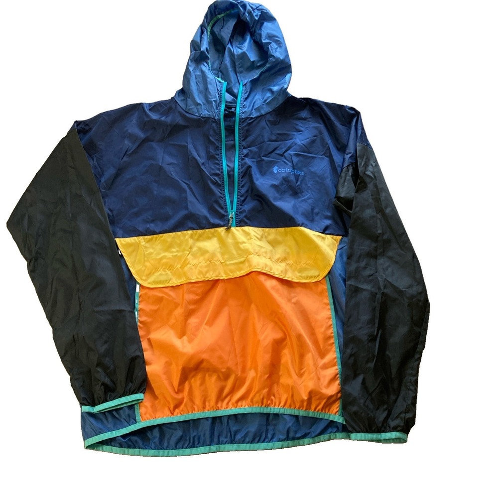 Cotopaxi Teca Half-Zip Windbreaker Jacket Men's L Colorblock Blue Orange Hooded